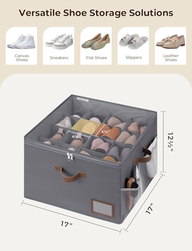 StorageWorks Shoe Organizer for Closet, Fabric Shoe Storage Boxes for Slippers and Sandals, Stackable Shoe Bins for Closet with Side Mesh Pockets, Holds Up to 16 Pairs, Grey - color: Gray, size: Medium-1 Pack