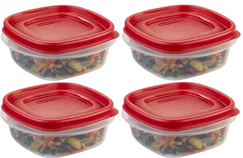 Rubber maid Food Storage Containers, 1.25 Cup Food Storage Containers, 9 Peice Set, Easy Find Lids, 4 Containers, 4 Lids Chalk Pen And Chalk Labels - color: Red, size: 1.25 Cup Pack of 4