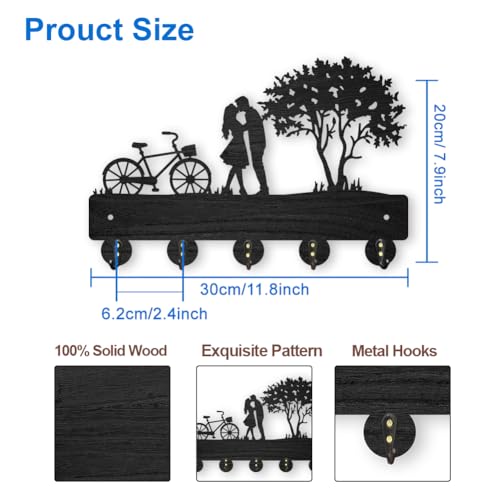 MAYJOYDIY Bicycle Couple Tree Coat Rack Wall Mount 11.8x7.9in Key Holder Decorative Wooden Coat Hanger Key Rack 5 Alloy Hooks for Valentine's Day Gift Wall Art Decor - color: Bicycle Couple Tree