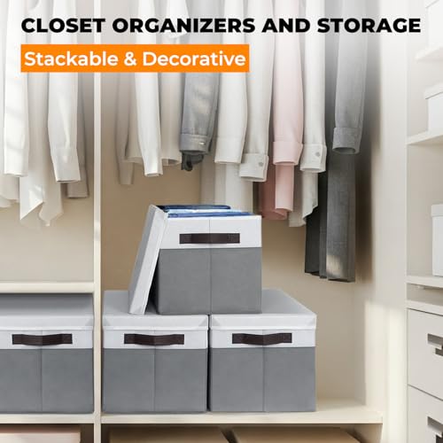 Extra Large Storage Baskets with Lids 8 Pack, 33 QT Blanket Basket for Organizing/ Stackable Decorative Closet Organizers and Storage Box for Clothes Towels/ Toy Organizers Bins with Handles/ 16x12 - color: White with Grey, size: 8pcs-Extra Large