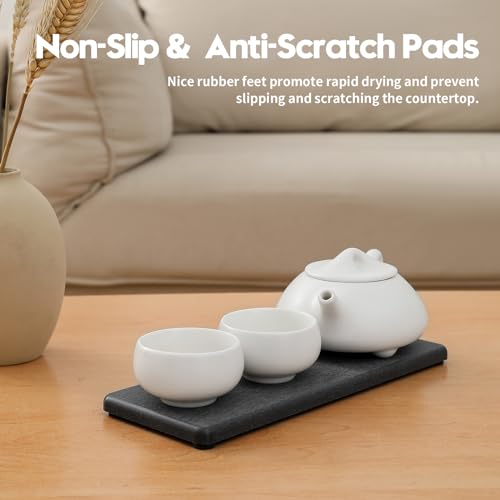 Razborci 2PCS Bathroom Trays, Water Absorbing Diatomite Stone Quick Drying Mat for Kitchen Counter, Dish Rack Soap Dispenser Sponge Holder Caddy Sink Vanity Organizer, Dark Gray Slate,9"x3.5" - color: 2 Pack - Charcoal Gray, size: 9" X 3.5"