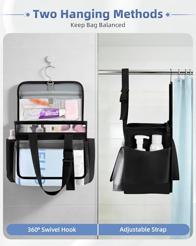 Marscamd Hanging Shower Caddy Organizer Bag for Travel with Hanging Hook, Quick Dry Mesh Bathroom Caddy Toiletry Bag with Handle for College, Dorm, Gym, Camping, Black - color: Black