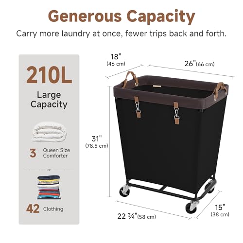 StorageWorks 210L Laundry Basket with Wheels, Extra Large Rolling Hampers for Clothing Organizer, Dirty Clothes Basket for Hotel, Home, Closet, Dorm, Black - color: Black, size: 210L