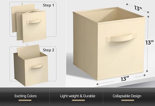 Sorbus Fabric Storage Cubes - 6 Foldable Storage Bins for Organizing Pantry, Cubbies, Toy Box - Clothes Storage & Closet Organizer - 13 Inch Collapsible Cube Baskets for Shelves with Handle - color: Beige, size: 13 Inch