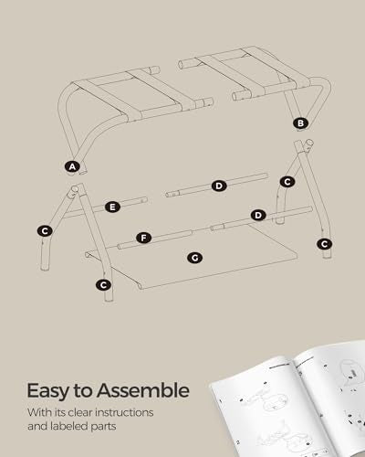 SONGMICS Luggage Racks, Set of 2, Suitcase Stand with Fabric Storage Shelf, for Guest Room, Bedroom, Hotel, Foldable, Holds up to 110 lb, 27.2 x 15 x 20.5 Inches, Cloud White RLR002W02 - color: Cloud White, style: with Shelf