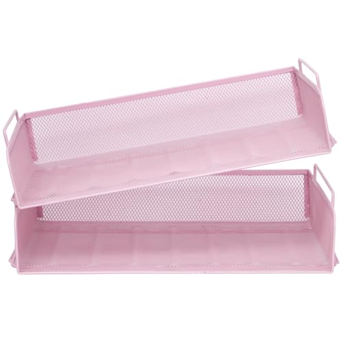 EASEPRES 2 Pack Stackable Desk Paper Tray, Metal Mesh Desktop Document Letter File Organizer for Office Home School, 13.5'' L x 9.75'' W x 5.5'' H, Pink - color: 2 Pack Pink