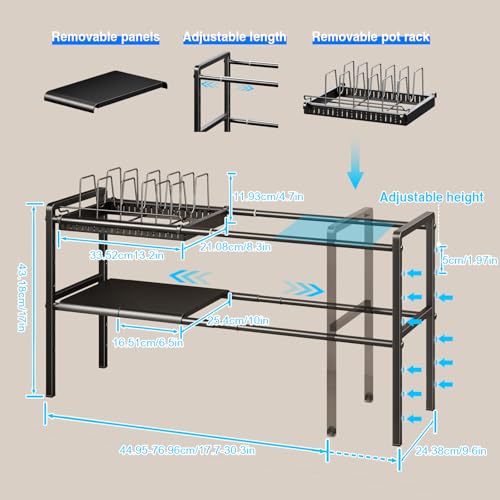 Mustorn Pots and Pans Organizer Under Cabinet, Expandable 2 Tier Under Sink Organizers and Storage Adjustable Height Kitchen Pot and Pan Lid Holder Rack with 6 Dividers(6panels,1 Pot rack, Black) - size: 6panels &1 pot rack-2 Tier