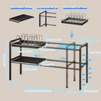 Mustorn Pots and Pans Organizer Under Cabinet, Expandable 2 Tier Under Sink Organizers and Storage Adjustable Height Kitchen Pot and Pan Lid Holder Rack with 6 Dividers(6panels,1 Pot rack, Black) - size: 6panels &1 pot rack-2 Tier