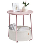 VASAGLE LILEA Collection - Small Round Side End Table, Modern Nightstand with Fabric Basket, Jelly Pink and Cream White ULET223R61 - color: Jelly Pink + Cream White, size: Round + 1 pack