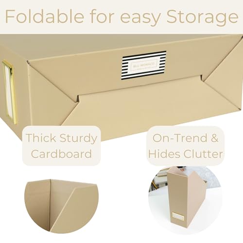 BLU MONACO | Set of 6 Foldable Taupe Magazine File Holders with Label Holders | Vertical File Organizer & File Storage Boxes for Desk, Shelves & Home Office - color: Taupe
