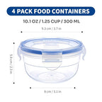 KIGI Small Plastic Bowls with Lid, Leak Proof Round Food Storage Container Set for Meal Prep, Lunch & Soup, 4 Sided Locking Lid, Airtight, BPA-Free Plastic, 10 oz / 1.25 Cup, 8 Piece set - size: 1.25 cup (8-Piece)