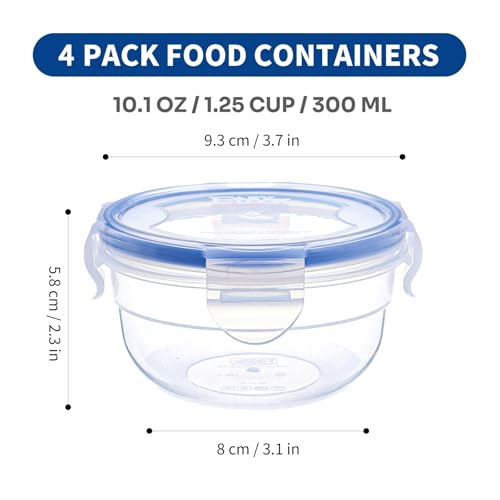 KIGI Small Plastic Bowls with Lid, Leak Proof Round Food Storage Container Set for Meal Prep, Lunch & Soup, 4 Sided Locking Lid, Airtight, BPA-Free Plastic, 10 oz / 1.25 Cup, 8 Piece set - size: 1.25 cup (8-Piece)