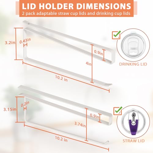 2 Pack Tumbler Lid Organizer, Horizontal Tumbler Lid Storage Hook Up to 20 Lids, Space Saving Cup Lid Holder Under Cabinet Tumbler Lid Hook for Kitchen Organizer, Paper Towel Hanger(Round&Flat, White) - color: White, size: 2 Pack(Round&Flat)