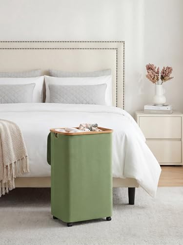 efluky Laundry Basket with Wheels, Tall Rolling Laundry Hamper with Lid and Removable Bag, Aesthetic Dirty Clothes Hamper on Wheels for Laundry Room, Bedroom, Dorm and Bathroom, 100L Green - color: Green, size: 100L
