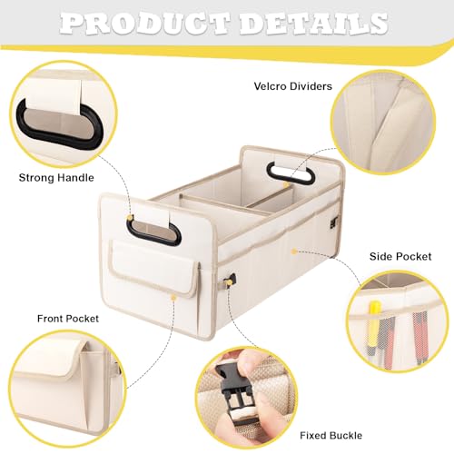 JiatuA Car Trunk Organizer, Car Organizers and Storage Collapsible Multi Compartment Container Box, Adjustable Car Accessories for SUV Sedan Truck, Standard Size, Beige - color: Beige, size: Standard