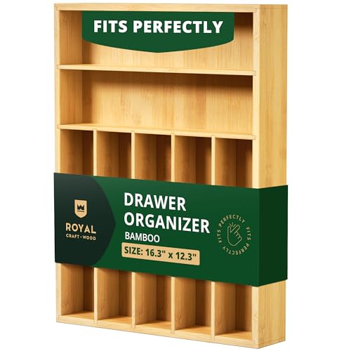 ROYAL CRAFT WOOD Luxury Bamboo Utensil Rack and Silverware Organizer, Kitchen Drawer Organizer - Utensil Holder and Cutlery Tray with Grooved Drawer Dividers for Flatware 7 Slot, Natural - color: Natural, size: 7 Slot