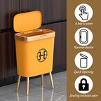 Procade Bedroom Trash Can with Lid,Slim Bathroom Trash Cans with Lids, Dog Proof Trash Bin with Press Top Lid,Modern Gold Trash Can Plastic Waste Basket for Living Room, Office,Kitchen, 4 Gal-Orange - color: Orange