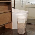 Toilet Paper Holder Handmade – Woven Cotton Toilet Paper Stand & Storage Basket with Lid, Freestanding Organizer for Bathroom, Fits 3 Mega Rolls Gradient Brown 14'' x 7'' - color: Gradient Brown