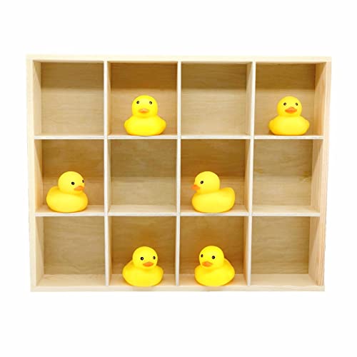 1 Pcs 13.4''x10.6''x2'' Wooden Storage Divider Box Showcase Display Box Organization Tray Display Holder Tabletop Drawer with 12 Compartments for Home Craft Office Kitchen Storage - color: Natural Wood, size: 12 Compartments