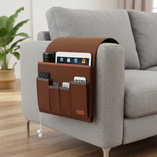 Sofa Armchair Caddy & Remote Control Holder - Armrest Organizer with Side Pocket Storage for Recliner Couch, for magazines, Tablets, Phones, Game Consoles