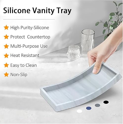 Bathroom Vanity Tray, 8 x 4 inch Silicone Dresser Jewelry Ring Dish Tank Storage Kitchen Sink Countertop Tray Holder for Perfume Soap Towel Bathroom Trays, Mini, White - color: White, size: 7.9" x 3.9" x 0.7"