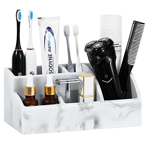 Luxspire Electric Toothbrush Holders, Bathroom Organizer Countertop Caddy 5 Slots Resin Large Toothbrush Holder Caddy Toothpaste Razor Marble Toothbrush holders for Bathroom Accessories, Gravel White - color: Gravel White, size: 5 Slots