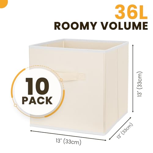 Criusia Large Storage Cubes, 13 Inch Cube Storage Bins for Shelves Closet Nursery Bedroom - 10 Pack Collapsible Storage Baskets with Handles - Fabric Bins for Organizing Clothes Blanket Toys (Beige) - color: Beige, size: 10 Pack - 13 inches