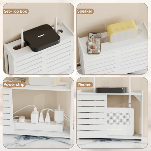 Wooden WiFi Router Storage Box Hider Shelf, Decorative Projector Box Hider Rack Countertop, for Cable, Modem, Internet, Router Power Cover Storage Organizer Cabinet Wall Mounted, White - color: White, size: Small