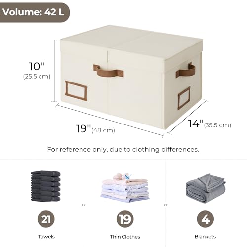 StorageWorks Large Clothes Storage Bins, Fabric Boxes with Divider Board, Baskets for Clothes, Linen Closet Organizers with Lid, Ivory White, 2-Pack - color: Ivory White, size: Large