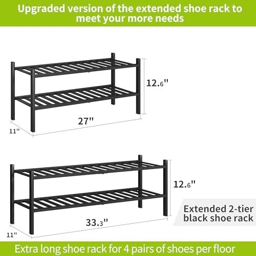 BMOSU 2-Tier Bamboo Extended Shoe Rack Premium Stackable Shoe Shelf Storage Organizer for Hallway Closet Living Room Entryway Organizer (Black Bamboo) - color: Black Bamboo, size: 2-Tier Long（33.3*11*12.6inches）