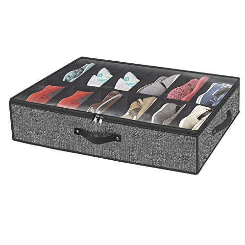 homyfort Under Bed Shoe Storage Organizer Fits 12 Pairs- Underbed Shoe Container Solution Shoes Box Bins with Clear Window for Sneakers,High Heels,Flip Flop(Black) - color: Black, style: Antique