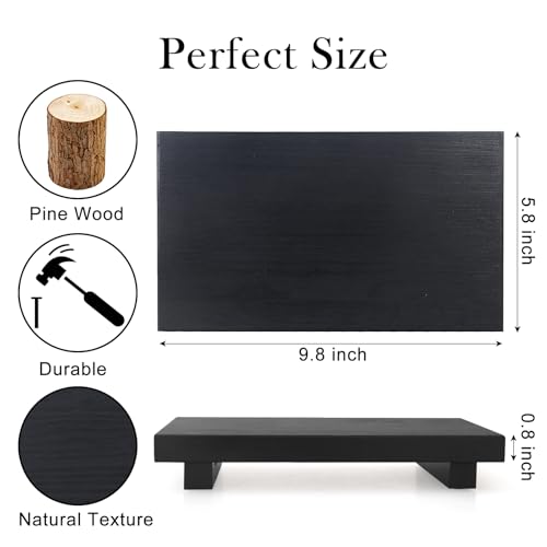 Black Wooden Bathroom Tray Decorative Kitchen Countertop Trays Farmhouse Wood Riser Pedestal Stand Dish Soap Dispenser Holder for Kitchen Counter Bathroom Sink Organizer Accessories Decor Vanity Tray - color: Black, size: 10" x 6" x 1.6"