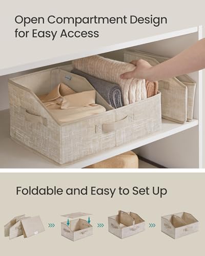SONGMICS Set of 6 Storage Baskets, Foldable Storage Bins, Fabric Boxes, 15.7 x 11.8 x 7.9 Inches, Closet Storage Organizers, 3 Handles, for Bedroom, Living Room, Summer Sand URFB0140K01 - color: Summer Sand
