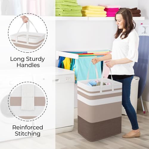 StorageRight Large Collapsible Laundry Basket Hamper with Easy Carry Handles，Freestanding Clothes Hampers for Laundry, Bedroom, Dorm, Towels, Toys, 75L, Khaki - color: Khaki, size: 75L