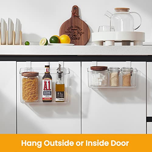 vacane Plastic Over Cabinet Door Organizer with Removable Hooks, Clear Hanging Baskets for Organizing Over the Cabinet Organizer Holder for Kitchen, Pantry, Bathroom-Hang Outside or Inside Door-M - style: M
