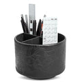Hennaja Round Leather Art Supply Organizer,Remote Control Holder,360 Degree Spinning,Multi-Functional Pencil Holder,4 Compartments Desktop Stationary Organizer(1-Carved Black) - color: 1-Carved Black