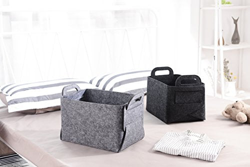 Minoisome Storage Basket Felt Storage Bin Collapsible& Convenient Box Organizer with Carry Handles for Office Bedroom Closet Babies Nursery Toys Laundry (Dark grey, 13.8inch（L）×9.5inch（W）×8.3inch（H）) - color: Dark grey, size: 13.8inch（L）×9.5inch（W）×8.3inc