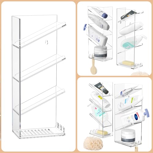 AITEE Acrylic Bathroom Organizer Caddy, Clear Shampoo Holder Wall Mounted, Shower Organizer with Suction Cup, No Drilling and Rustproof, Sturdy and Durable - Combination Shelf - style: Combination Shelf