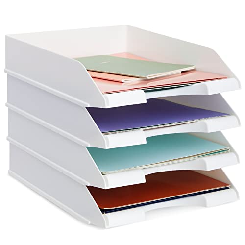 Stockroom Plus Rectangular Letter Trays - Paper Trays for Classroom - Desktop Paper Organizer & File Holder - Document Organizer for Desk Storage - Pack of 4, White, 10 x 13.5 x 2.5 in - color: White