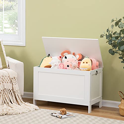 HOOBRO Toy Box, Retro Wooden Look Storage Chest with Safety Hinge, Entryway Storage Bench Supports 220 lb, 29.9 x 15.7 x 18.9 Inches Toy Chest Organizer, Easy Assembly (White) WT75CW01G1 - color: White, size: 29.9x15.7x18.9 Inch