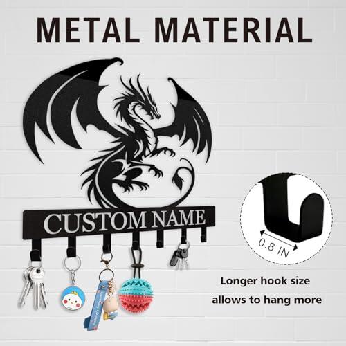 Custom Dragon Design Metal Wall Key Holder, Adhesive Key Rack Hook Organizer for Living Room Bedroom - color: 08 Dragon