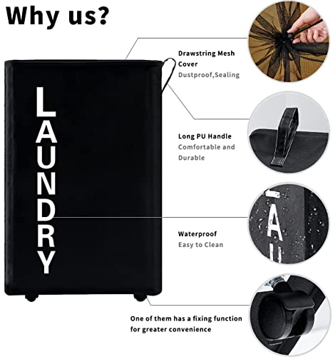 92L Extra Large Rolling Laundry Basket with Leather Handle,Tall Laundry Hamper on Wheels,Laundry Bin,Rolling Laundry Cart Black - color: Black/XXL, size: Super Large 27.5"