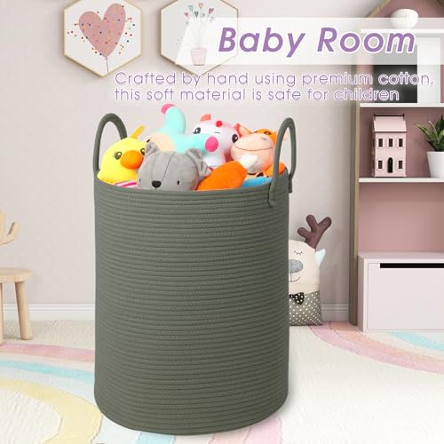 Large Laundry Basket,Laundry Hamper,15''x18'' Cotton Rope Storage Basket with Handles,baby hamper,Nursery Blanket Storage Living Room,toy basket,kids laundry(Green) - color: Green, size: 60L