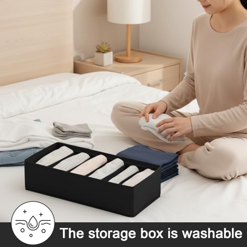 1 Pcs Drawer Organizer Storage Box for Underwear Socks Closet Divider for Wardrobe Dresser Vanity Space Saving Use(6-Grid Black) - color: Black-3, size: Small
