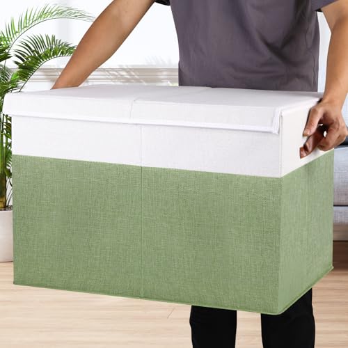 Gowee Large Toy Storage Box with Lid, Sturdy Toys Storage Chest Bin Organizer Basket with Dividers for Kids, Boys, Girls, Nursery, Closet, Bedroom, Playroom 26"x17" x17" (Green and White) - color: Green and White, size: 26"x17" x17"