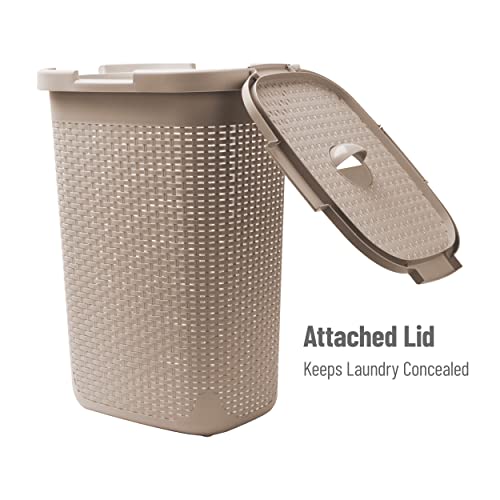 Mind Reader Slim Laundry Hamper with Lid, 60L Tall Clothes Basket, Narrow Tapered Design for Bathrooms, Closets and Laundry Rooms, Plastic, 2 Pack