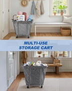 PLKOW Laundry Cart with Wheels 320L Large Rolling Laundry Cart for Commercial/Home, Rolling Laundry Basket with Steel Frame and Waterproof Lining, 9 Bushel, 32.3L x 19.7W x 30.7H Inch, Grey - color: Grey-320L