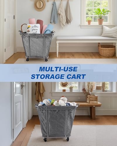 PLKOW Laundry Cart with Wheels 320L Large Rolling Laundry Cart for Commercial/Home, Rolling Laundry Basket with Steel Frame and Waterproof Lining, 9 Bushel, 32.3L x 19.7W x 30.7H Inch, Grey - color: Grey-320L