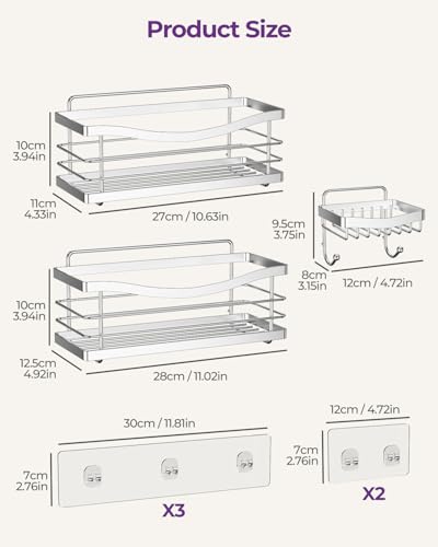 ODesign Shower Caddy 3 Pack-Shower Organizer Shelves Rack Rustproof SUS304 Stainless Steel for Bathroom Storage&Kitchen-No Drilling Adhesive Shower Caddy Shelf Dorm Room Essentials-Silver - color: Silver