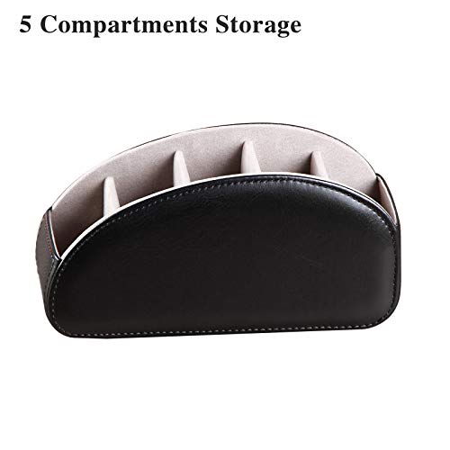 All-in-One Leather TV Remote Control Holder Black with 5 Compartments Nightstand Desktop DVD Media Player Remote Caddy Storage Box Organizer Tray For Makeup Brush Pen Stationary Table Controllers - color: Black, size: Small